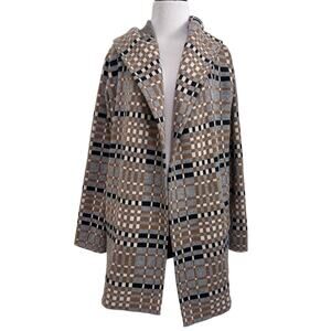 Field Flower Anthropologie Wool Hooded Coat Cardigan M Gray Checkered Academia